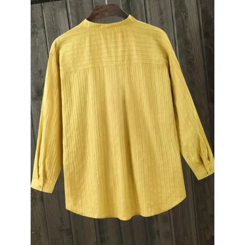 Plus Size Shirts Women's Cotton Tops Mujer Office Long Sleeve New Korean Loose Casual Vertical V-neck Shirts Top Blusas De Mujer