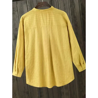 Plus Size Shirts Women's Cotton Tops Mujer Office Long Sleeve New Korean Loose Casual Vertical V-neck Shirts Top Blusas De Mujer