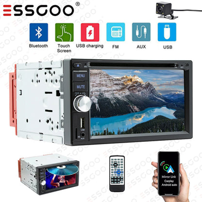 6.2" Double 2 DIN Car Stereo Radio CD DVD Player Apple Carplay & Android Auto FM/RDS HD Touch Screen Bluetooth USB TF+MIC&Camera
