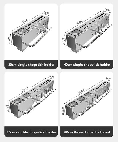 Stainless Steel Kitchen Knife Holder Wall Mounted No Drilling Multi-Function Chopsticks And Kitchen Knife Storage Rack
