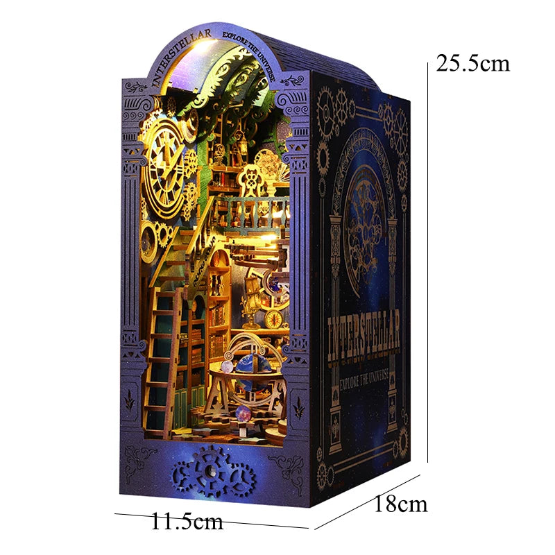 Book Nook Kit Doll House DIY Wooden Puzzle Bookshelf Insert Decor Dollhouse Model Bookend Building Home Decoration Xmas Gifts