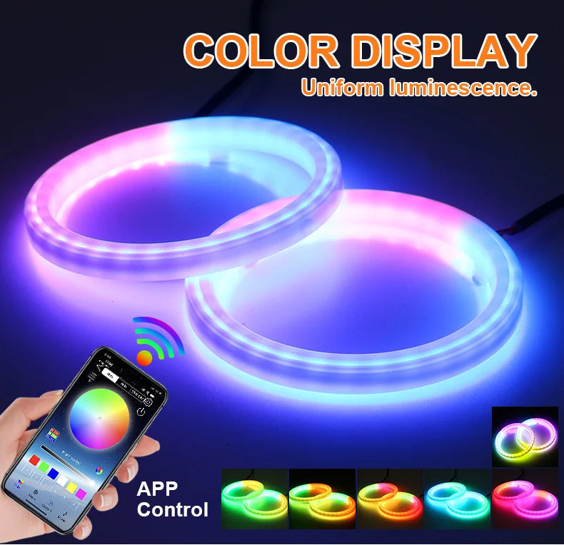2PCS RGB Cotton LED Angel Eyes Halo Rings 60mm 70mm 80mm LED Headlight Lamps For Car UTV Motorcycle DRL Eyes APP Control 12V 24V