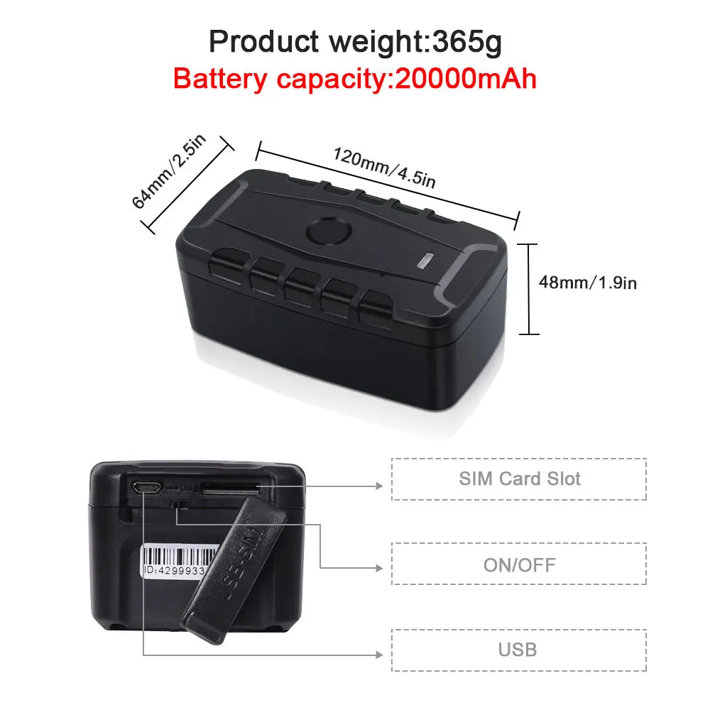 TKSTAR car GPS tracker TK918 20000mAh battery magnet waterproof IP67 real-time tracking car locator anti-theft alarm APP free