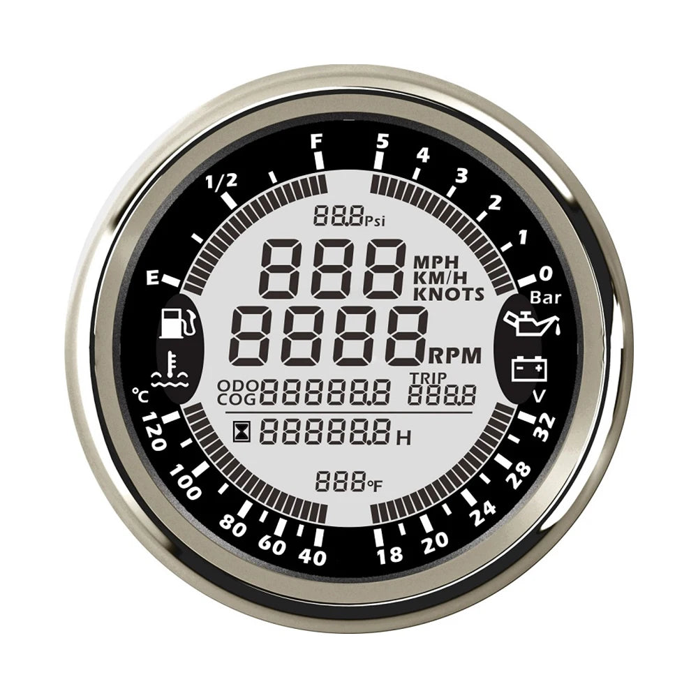 85mm 6 in 1 Car Marine Multi-function GPS Speedometer Tachometer Voltmeter 12V 24V Fuel Level Water Temp Oil Pressure 5Bar 10Bar