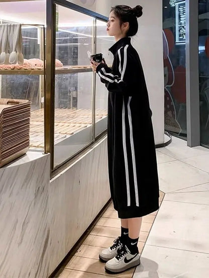 plus Size Mid-Length Over-Knee Sweatshirt Dress Women Spring Autumn Fat MM 300 Pounds Slimming Casual Sportswear Dress