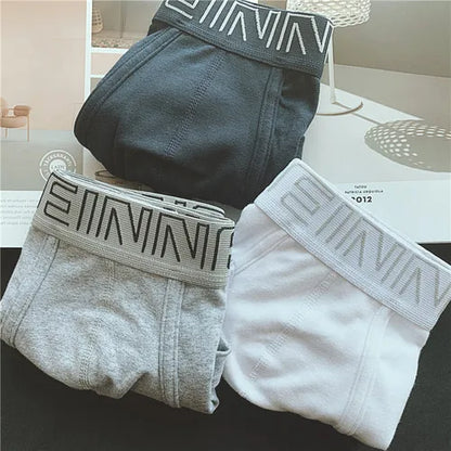 3pcs/lot Men's underwear made of pure cotton, Japanese style, simple white flat corner pants,with waistband and buttocks raised,