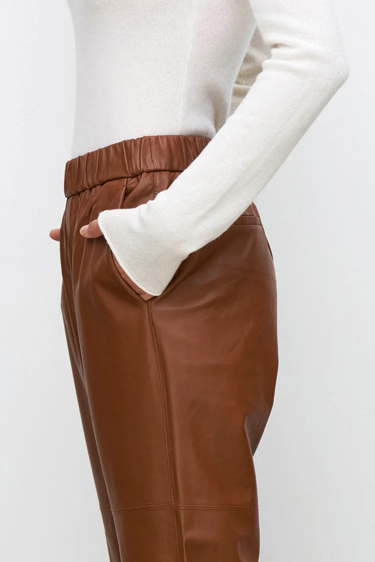 Genuine Leather Harem Pants Women Real Sheepskin Trousers High Elastic Waist 2026 New Streetwear Plus Size Pants Y2k Fashion