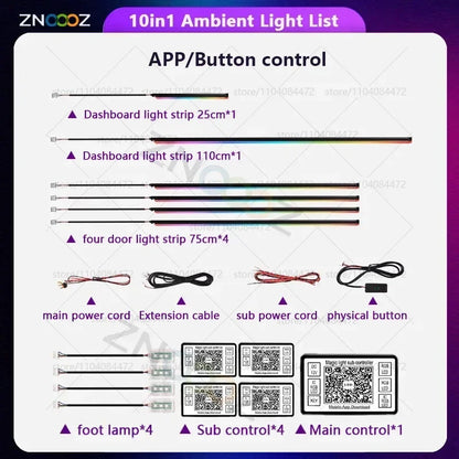 22in1 RGB Car Interior Acrylic Car Ambient Lights RGB Hidden Acrylic Strip Decoration Atmosphere Accessories For Peugeot 2008