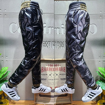 Men's Winter down Cotton Pants Windproof Waterproof Warm Long Trousers Delivery Boy Outdoor Running Anti-Cold Cuffed Trendy
