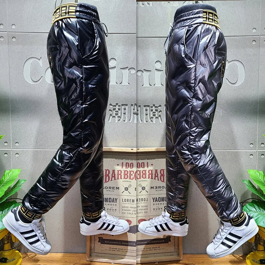 Men's Winter down Cotton Pants Windproof Waterproof Warm Long Trousers Delivery Boy Outdoor Running Anti-Cold Cuffed Trendy