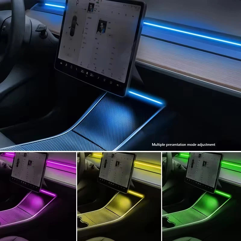 For Tesla Model 3 Model Y Car Ambient Light 60 Seconds Automatic OFF Module With USB Expansion Dock RGB APP Dashboard Lighting