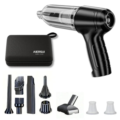 Handheld vacuum cleaner with integrated suction and blowing functions, ideal for cleaning cars, homes, offices, and pet areas.
