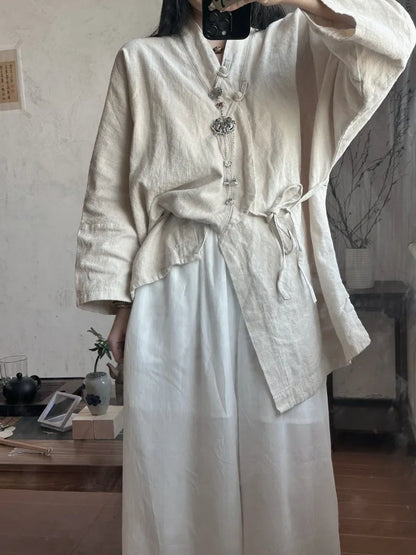 Autumn Fashion Woman Blouse 2024 Lace-up Vintage Blusa Mujer Long Sleeve Korean Women's Shirts Cotton Linen Solid Casual Camisas