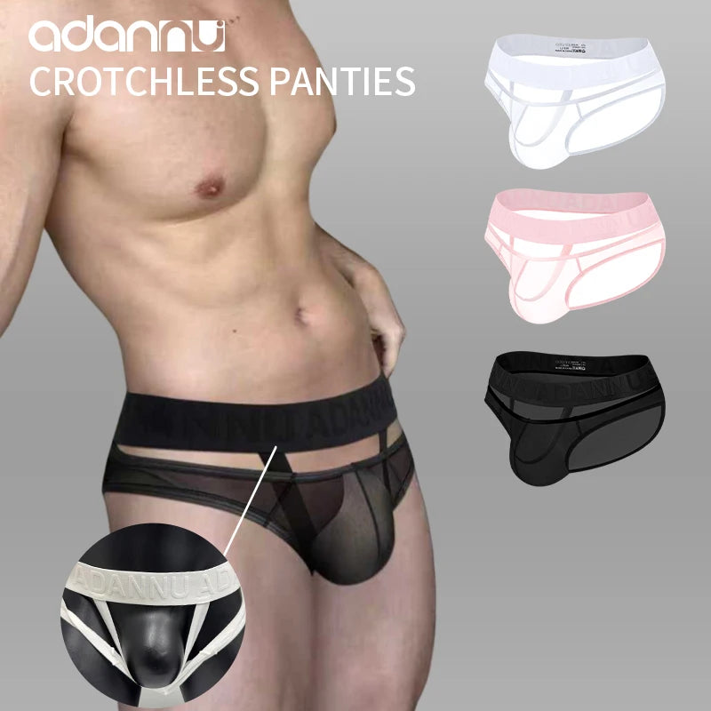 Sexy Underwear Men Low-Rise Sheer Mesh Underwear with Chinese Style Embossed Waistband Breathable G-string for Daily & Nightwear
