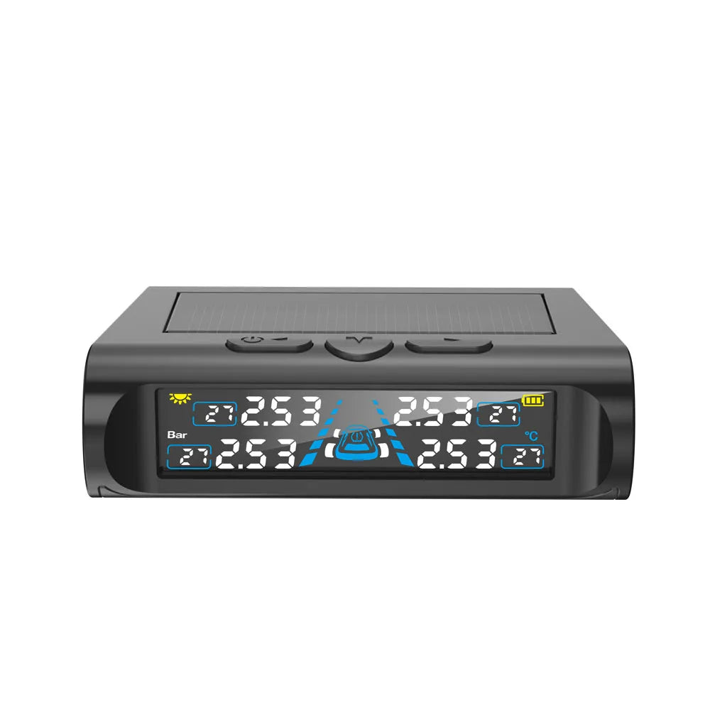 Solar-Powered Tire Pressure Monitoring System Digital LCD Display 0-6.8 Bar Tire Pressure Gauge Car Tire Monitor Bring 4 Sensors