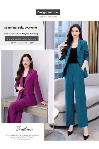 Spring 2026 plus Size Suit Set Loose Wide Leg Pants Two Piece Set Korean Style Commute Casual High Waist Polyester Fiber