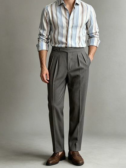 2026 Spring Summer Italian Naples Elegant High Waist Suit Pants Men Solid Woven Loose Straight Leg Commuter Trousers