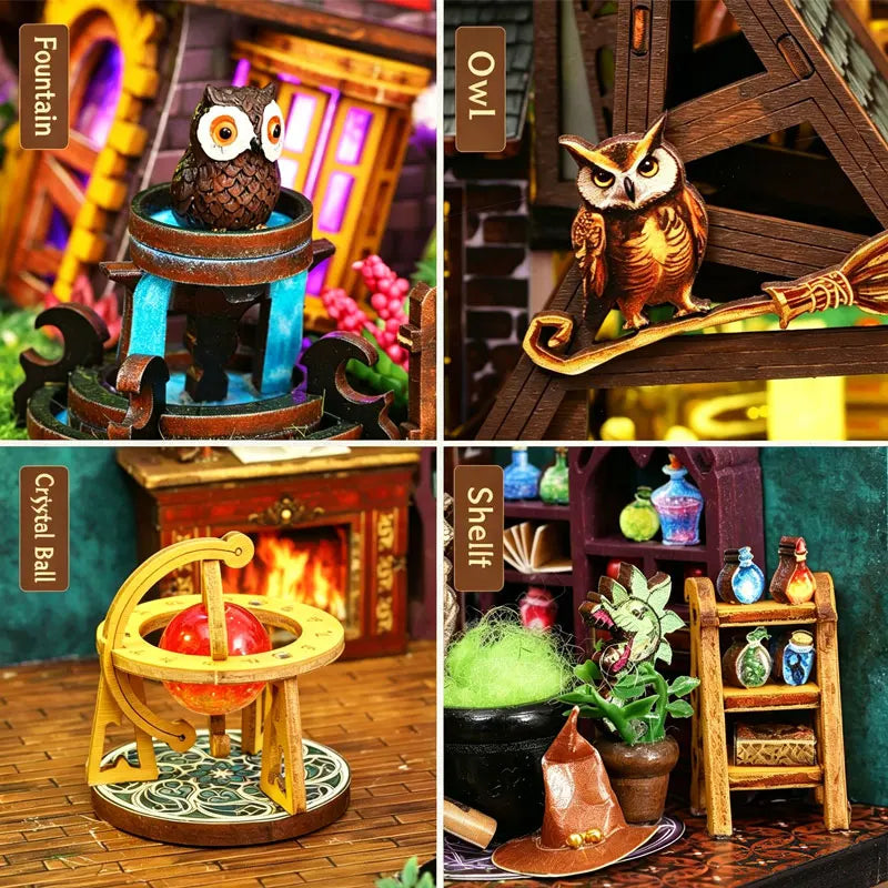 DIY 3D Puzzles Wooden Doll House Figurines Miniatures Bookend Assembled Houses Toys For Friends Birthday Gifts Home Decoration