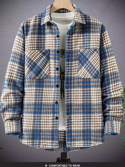 Thickened Plaid Shirt Autumn Winter Men's Korean Version Trend Outerwear Double Pocket Versatile Woolen Coat Shirt