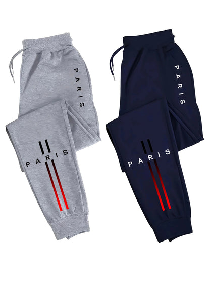 2-Pack Men's Polyester Joggers, Drawstring Waist, Wrinkle-Resistant, Breathable, Slim-Fit, Cuffed Hem, Drop-Dead Drape,