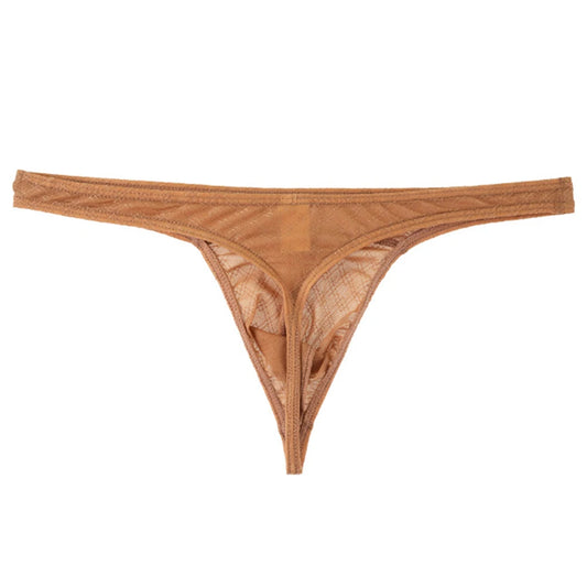 Quick Drying Men Mesh Lingerie See Through Plaid Fashion Thongs G-String Low Rise Soft Underwear Sexy Bikini