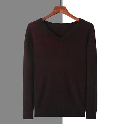Men's 100% Pure Mink Cashmere Sweater V-neck Pullover Knit Bottoming Shirt Autumn And Winter New Long-Sleeve High-End Mink Tops
