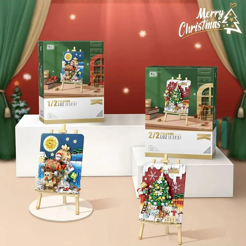 Christmas Sleigh Hanging Painting Building Block Set DIY Creative Drawing Board Assembly Ornaments Children's Toys Gifts