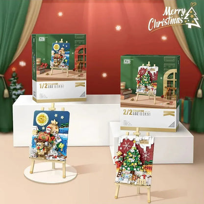 Christmas Sleigh Hanging Painting Building Block Set DIY Creative Drawing Board Assembly Ornaments Children's Toys Gifts
