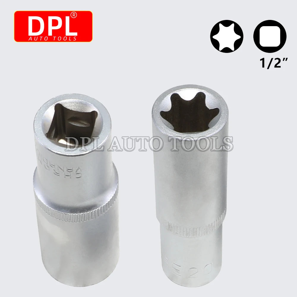 19 Pcs E Torx Star Deep Long Socket Set 1/2in Drive for Car Short and Long Hexagonal Sockets