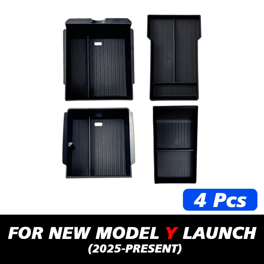 TESY Console & Armrest Storage Box For Tesla New Model YL Y Juniper Launch ABS Silicone Non-slip Mat Upper and Lower Watercup