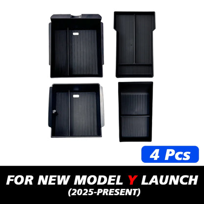 TESY Console & Armrest Storage Box For Tesla New Model YL Y Juniper Launch ABS Silicone Non-slip Mat Upper and Lower Watercup