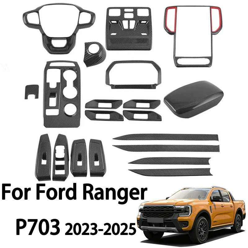 For Ford Ranger P703 T9 XL XLT Wildtrak Raptor 2023-2025 Carbon Fiber Texture Gear Shift Panel Cover Interior Trim Full Set