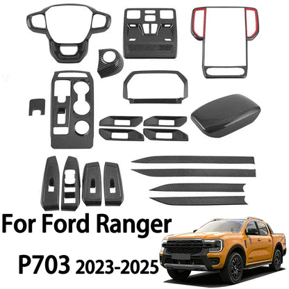 For Ford Ranger P703 T9 XL XLT Wildtrak Raptor 2023-2025 Carbon Fiber Texture Gear Shift Panel Cover Interior Trim Full Set