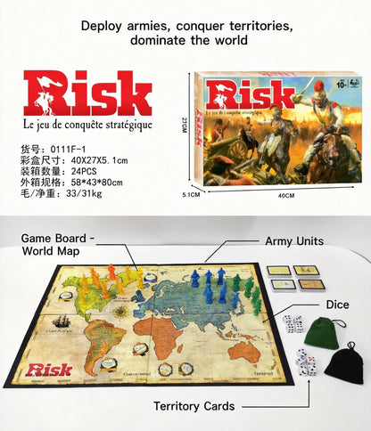French Risk Strategy Board Game Classic World Conquest Game 2-5 Players Ages 10+ Premium Components Vintage Design