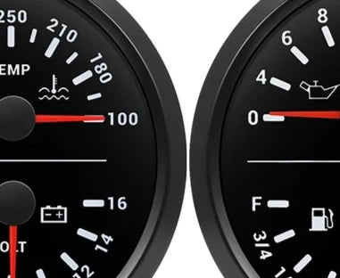110mm 4 In 1 Gauge 0-150PSI / 0-10BAR Oil Pressure Gauge Water Temperature Fuel Level Voltmeter Light Alarm for Car Boat Yacht