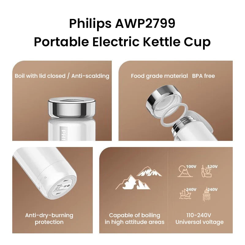 Philips electric heating cup 350mL thermos cup 300 watts stainless steel One click boiling water One click constant temperature