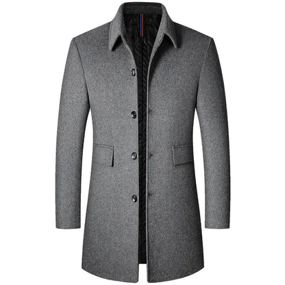 BROWON Brand Winter Coat Men 2026 Autumn Solid Turn-Down Collar Wool Long Jacket for Men New Business Casual Keep Warm Outerwear