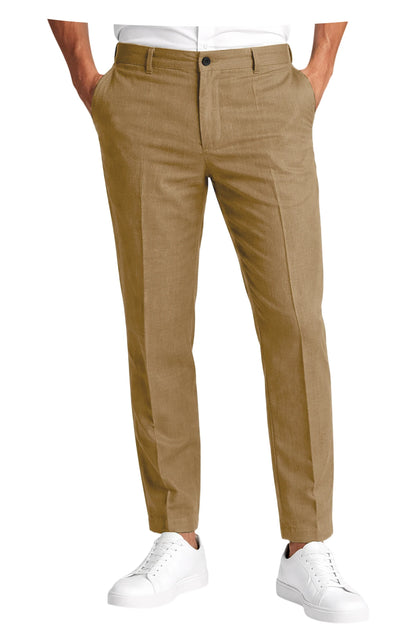 Men's Linen Cropped Pants Slim Fit 9 Points Ankle Dress Pants Business Casual High Waist Suit Trousers Breathable Office Summer