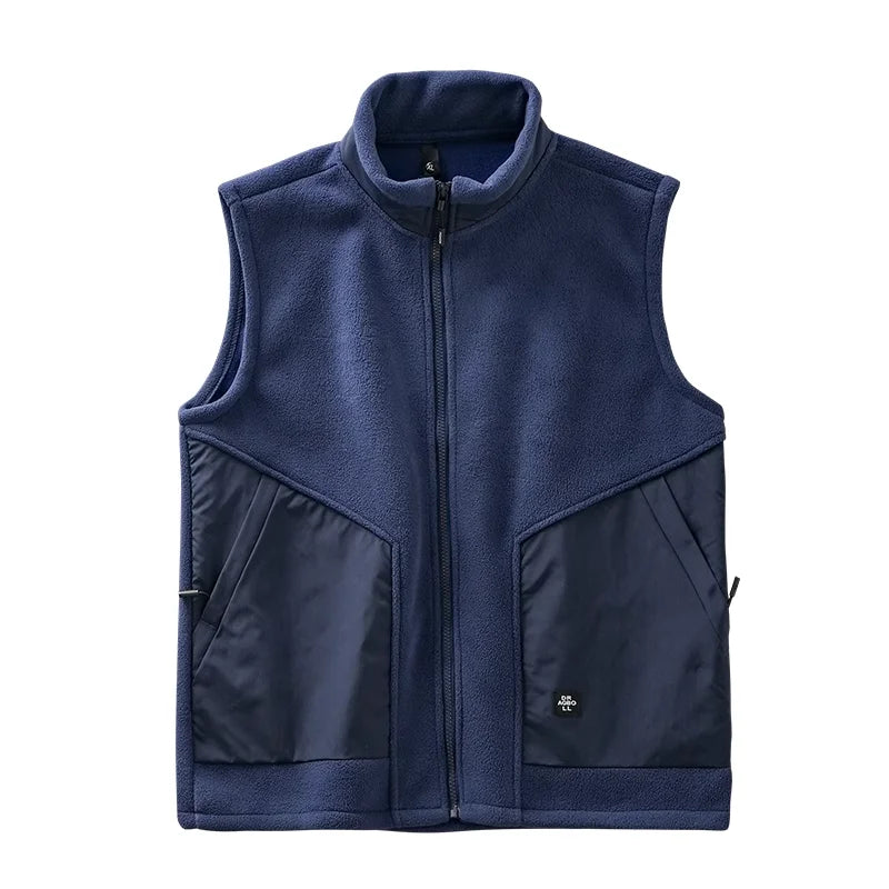 DUKEEN Men's Fleece Vest 2024 Winter New Sleeveless Warm Stand Collar Jackets Basic Men's Chlothing