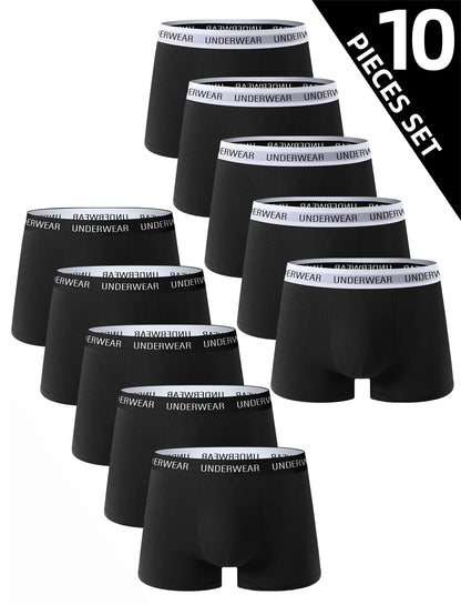 10Pcs High-Quality Men's Underwear Trendy Classic Men's Boxer Briefs Casual Sports Panties Soft Comfortable Breathable Shorts