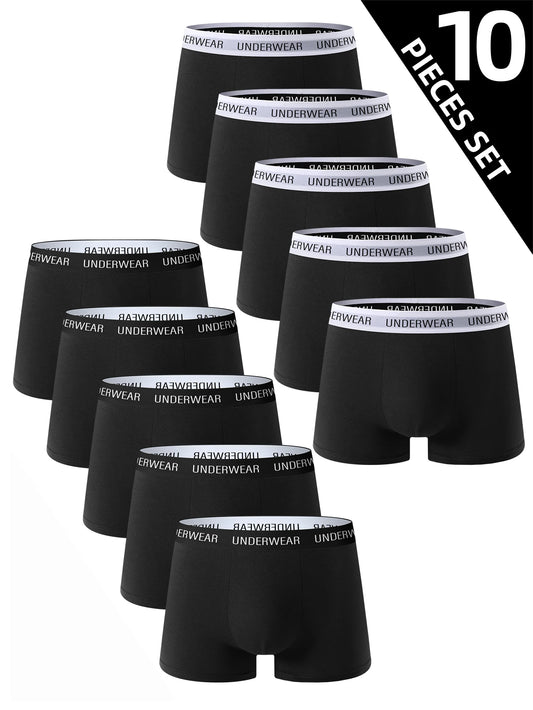 10Pcs High-Quality Men's Underwear Trendy Classic Men's Boxer Briefs Casual Sports Panties Soft Comfortable Breathable Shorts