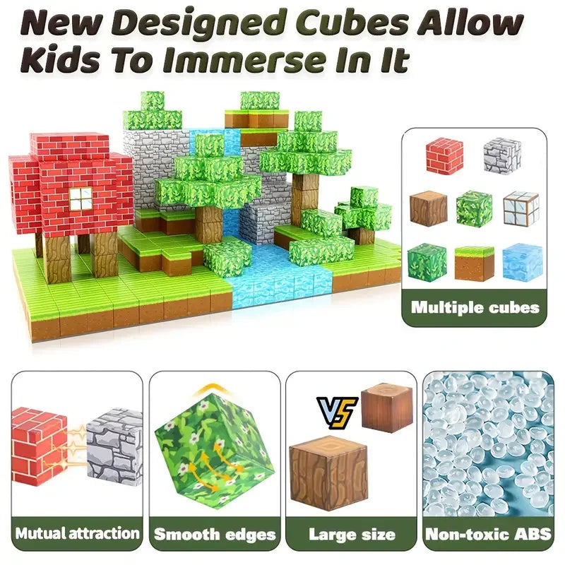 Magnetic Building Block Toy Mine World Creativity Stacking Forest Brick Figure Model Set Educational Kids for Boy Girls Gift