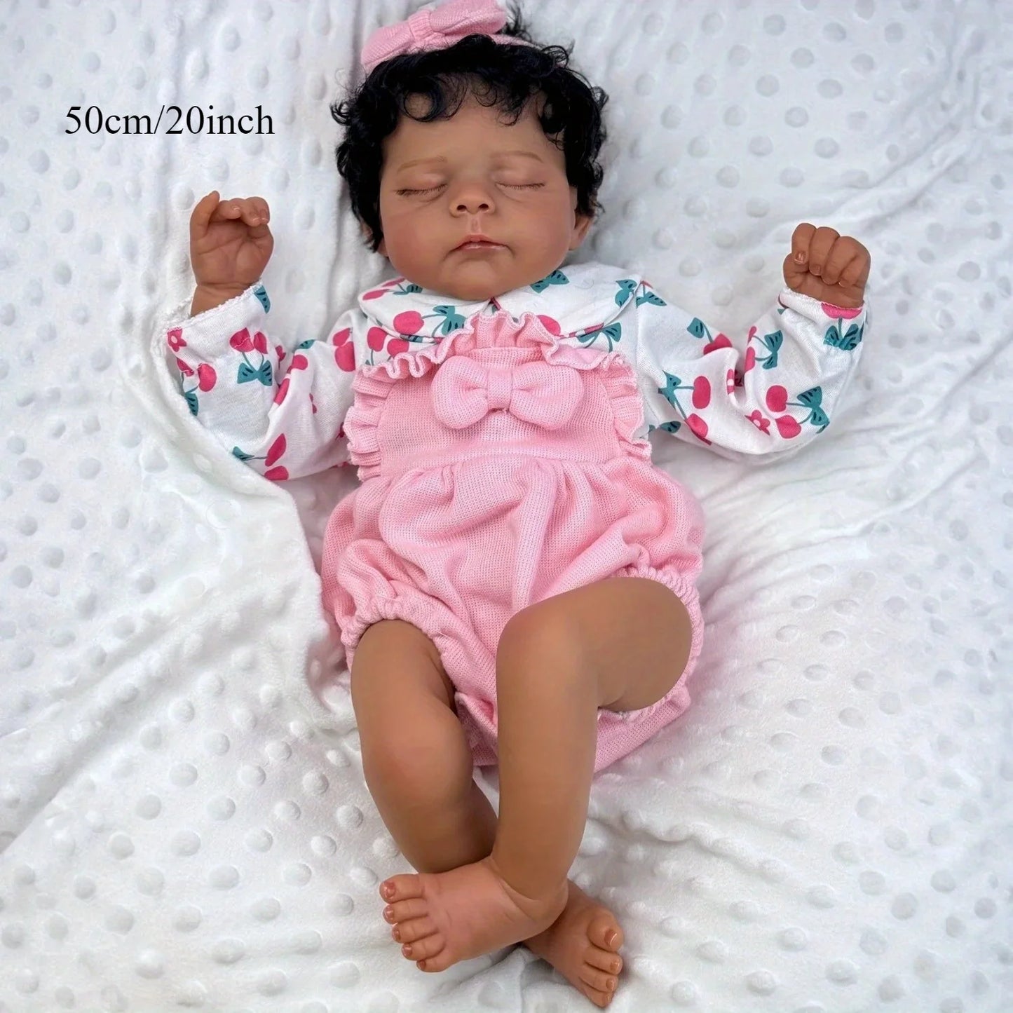 BZDOLL 50cm Asleep Reborn Doll, Black & Brown Skin, Vinyl Limbs Cloth Body, Handmade Play & Bedtime Toy, Girls Birthday Gift