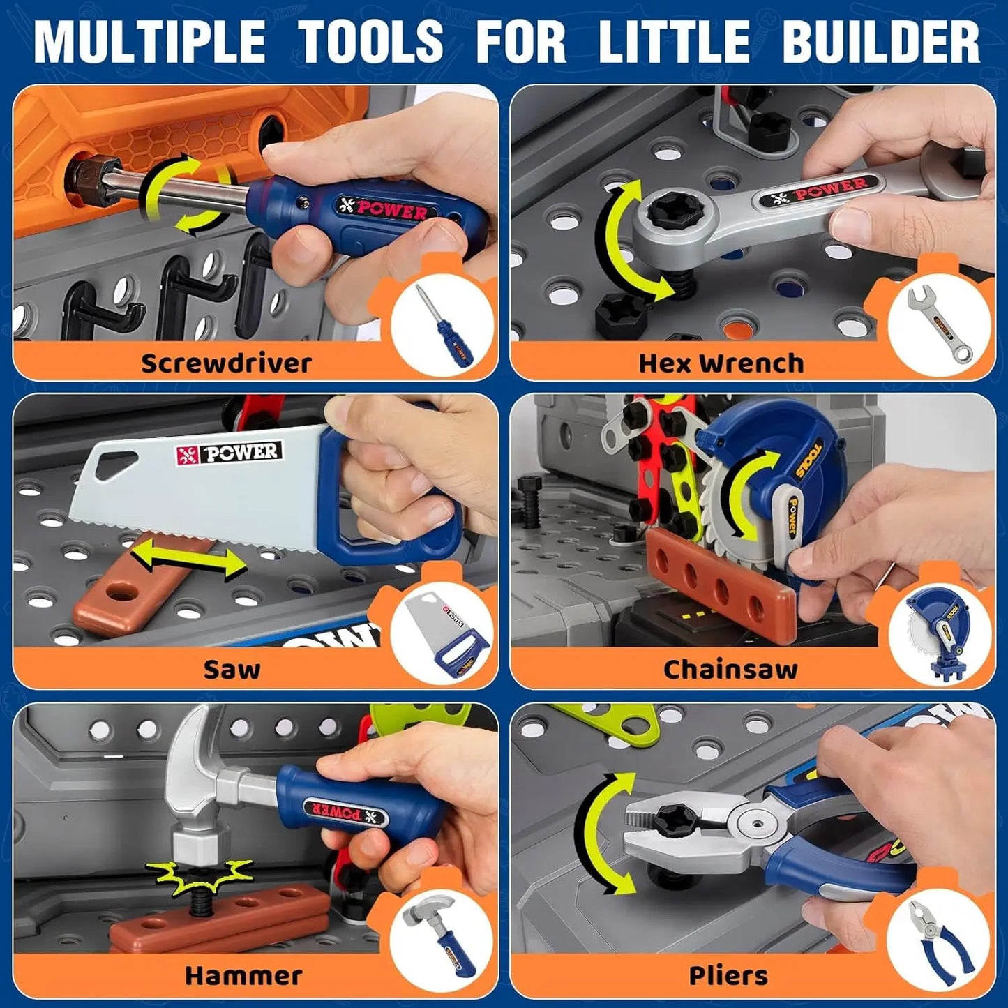 Kids Tool Bench Set with Drill and Realistic Tools, Construction Workbench Playset Toy for Toddler 3+, Easy Set up, Kids Boy Toy