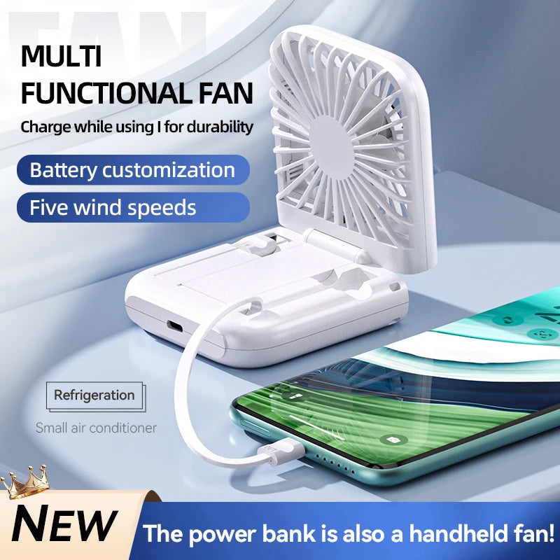 Portable Fan Semiconductor Cooling with Power Bank LED Display Type-C Rechargeable Foldable Pocket Fan