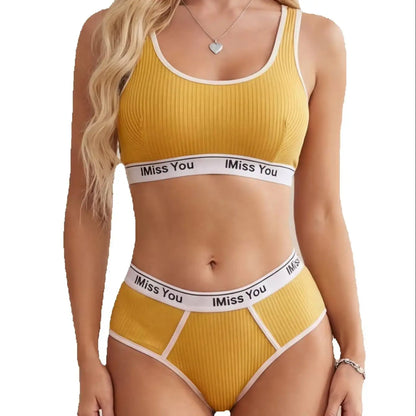 Women's 2-Piece Sports Bra and Panties Set, Letter Pattern, Comfortable Breathable, Casual Fitted, Medium Support, All Seasons