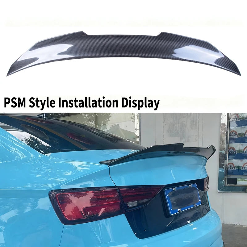 For Audi A3 S3 RS3 8V 2013-2020 Rear Trunk Wing Carbon Fiber M4/PSM/R/V/HK Style Spoiler Tail Fin Guard Board Kits Accessories