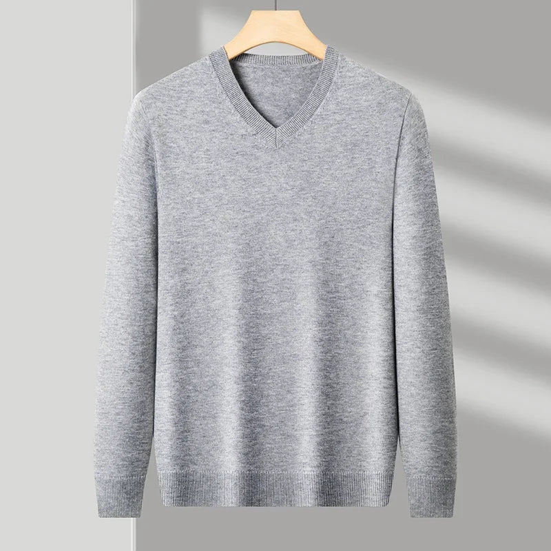 New Sweatwear Men's V Neck Basic Solid Color Sweaters Round Neck Elastic Pullovers Warm Autumn Knitted Oversized Sweater Men