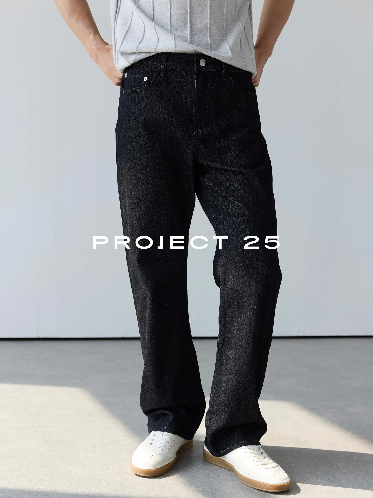 PROJECT 25 Men's Japanese Triacetate Denim Jeans - 11.2oz Black Washed Straight Fit with Slight Stretch Tailored Casual Trousers