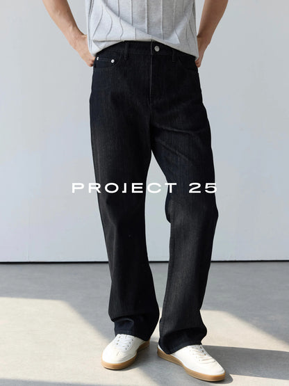 PROJECT 25 Men's Japanese Triacetate Denim Jeans - 11.2oz Black Washed Straight Fit with Slight Stretch Tailored Casual Trousers